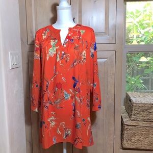 Satiny orange floral blousy tunic - NWOT